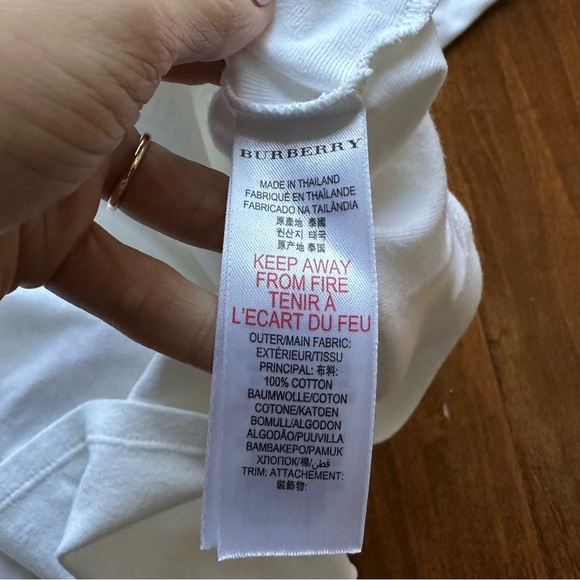 Burberry Girls Novacheck Cuff White Long Sleeve Tee T-Shirt Top Sz 10 - Picture 9 of 9